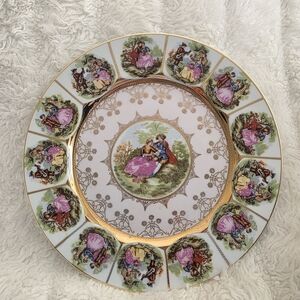 E W Vintage Gold and Pink Decorative Plate